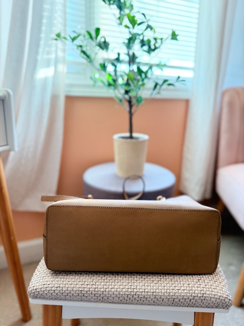 Michael Kors Caramel Saffiano Leather Tote with Gold Charm - Picture 3 of 5